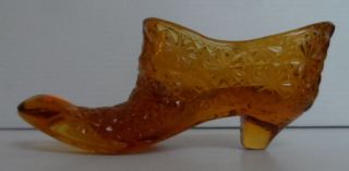 Vintage L.  E.  Smith Art Glass Shoe Slipper Amber Brown Daisy Button Pattern
