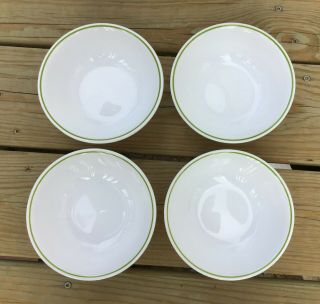 4 Corelle Soup/cereal Bowls White W / Lime Green Rim,  Matches Wildflower Pattern