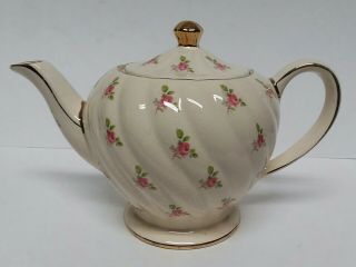 Vintage Sadler England Teapot Pink Rose Swirl Gold Trim Numbered 1543 Q