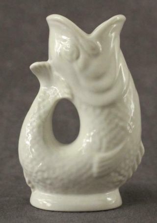 Wade English China Miniature Gluggle Jug White Glazed Fish 3.  75 " Vase Creamer