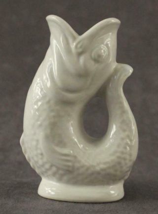 WADE English China Miniature GLUGGLE JUG White Glazed FISH 3.  75 