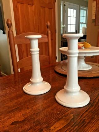 Vintage Pair Large 10 " Haeger Usa White Ceramic Candlesticks Mcm Or Farmhouse