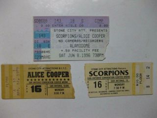 Alice Cooper 1979 Scorpions 1982 1996 San Antonio Texas Concert Ticket Stubs
