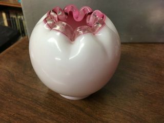Art Glass 4 " Pink & White Case Glass Rose Bowl