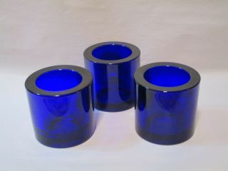 3 Iittala Glass " Kivi " Candle Holder Or Votive Finland Marimekko - Cobalt Blue