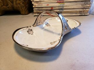 Vintage Hermann Ohme Art Nouveau Silverite China Platinum Basket Dish - Germany 2