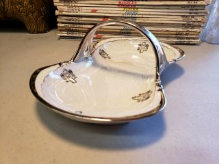 Vintage Hermann Ohme Art Nouveau Silverite China Platinum Basket Dish - Germany 5