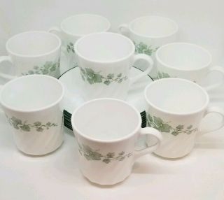 Vintage Set Of 8 Corning Corelle Cup /mugs & Saucers Callaway Ivy Pattern 8 Oz.