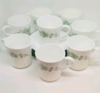 Vintage Set of 8 Corning Corelle Cup /Mugs & Saucers Callaway Ivy Pattern 8 oz. 2
