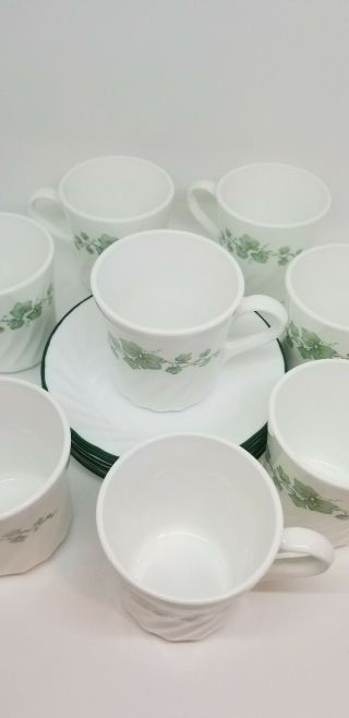 Vintage Set of 8 Corning Corelle Cup /Mugs & Saucers Callaway Ivy Pattern 8 oz. 4