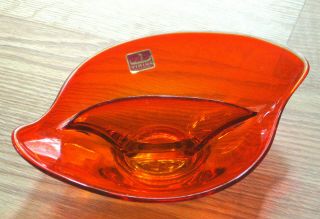 Viking Persimmon Oblong Oval Epic Divided Candy Dish Glass Hand Made U.  S.  A.  1160
