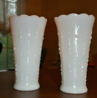 Set Vintage White Milk - Glass Vase (anchor - Hocking) Tear Drop Pearl Wedding Farm