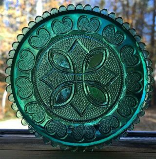 Diamond And Hearts 13 Hearts Sandwich Glass Museum Pairpoint Cup Plate Dark Teal