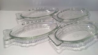 Vintage Glasbake Clear Glass Fish Shaped Dish J 2145 Set Of 4