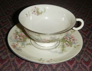 Set Of 4 Theodore Haviland York Apple Blossom Cups And Saucers