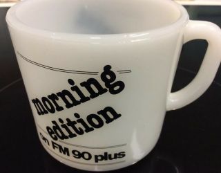 Vintage Milk Glass Anchor Hocking Advertising Mug Morning Edition FM 90 plus 2