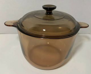 Vintage Corning Ware Visions Amber 3.  5l Dutch Oven Stock Pot Casserole Pyrex Lid