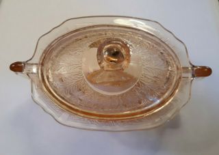 Vintage Depression Pink Glass Sugar Dish With Lid
