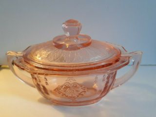 Vintage Depression Pink Glass Sugar Dish with Lid 2