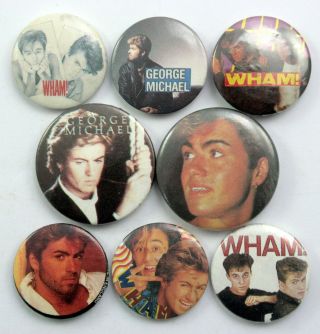 George Michael And Wham Button Badges 8 X Vintage Wham Pin Badges
