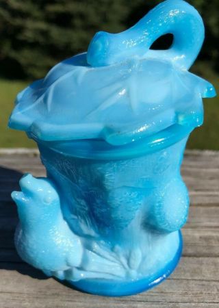 Degenhart Light Sky Blue Slag Glass Covered Bird Jar Jam Honeypot 3 1/2”