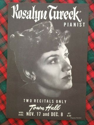 1947 Rosalyn Tureck Pianist Town Hall Box F Flyer Handbill Vgc