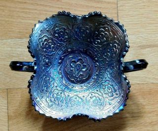 Antique Fenton Carnival Glass Persian Medallion Blue Two Handle Bowl Dish Excell