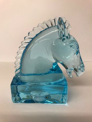 Heisey Horizon Blue Horse Head Paperweight