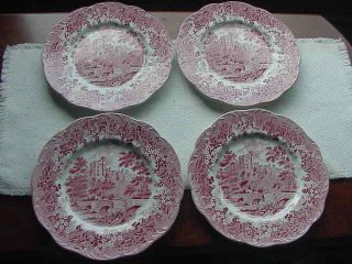 Set Of 4 J & G Meakin Romantic England 10 Inch Dinner Plates,  Red