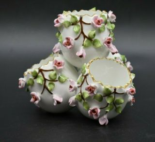 Vista Alegre Portugese Applied Pink Roses & Gold Egg Shaped Vase Votive Figurine 2