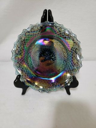 Small Vintage Carnival Glass Plate - Ruffled Edges - Rainbow Coloring