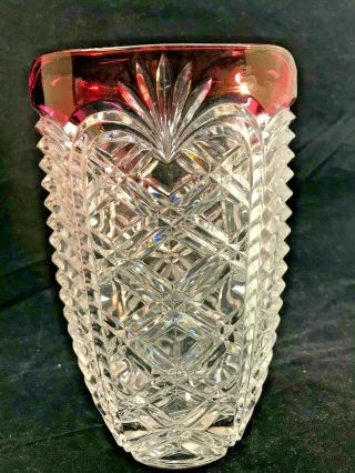 Vintage Anna Hutte Bleikristall 24 Lead Crystal German Vase,  With Red Top