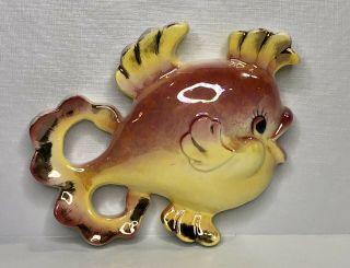 Bradley Exclusives Japan Vintage Wall Pocket Ceramic Whimsical Fish Yellow Pink