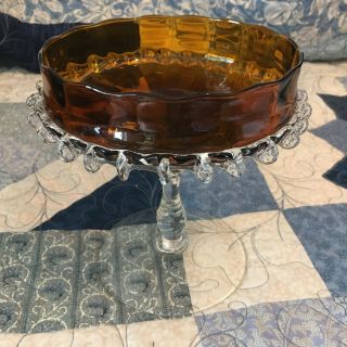 Vintage Murano Amber/clear Glass Pedestal Candy/compote Dish C.  1950 