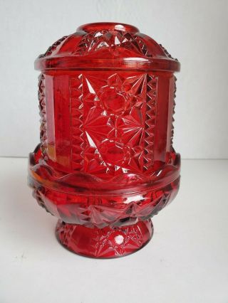 Vintage Indiana Glass Ruby Red Flash Fairy Lamp Light Stars & Bars