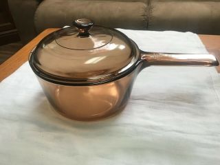 Pyrex Corning Vision Ware Amber Cookware 1.  5l Saucepan,  Lid Cond