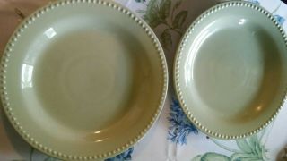 Pottery Barn Emma Dinner Plates Celadon Green Set Of 2 Beaded Farmhouse