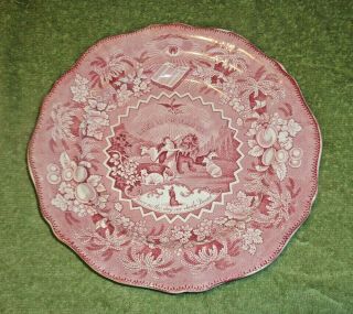 Antique Staffordshire Millenium Red Transferware Plate - Peace On Earth