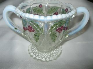 Northwood Eapg Panelled Holly Spooner With Opalescent Accents And Painted Holly