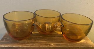 Vintage Amber Glass Tea Coffee Cups - Set Of 3