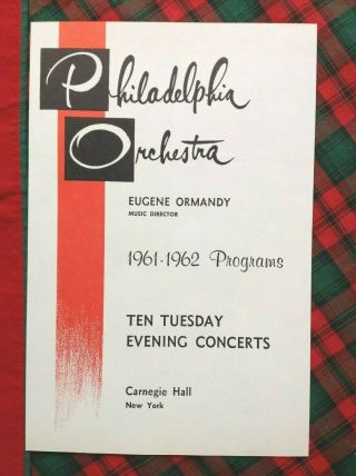 1961 - 1962 Ormandy Menuhin Philadelphia Orchestra Carnegie Concerts Flyer