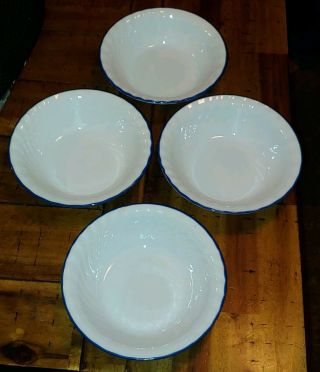 4 Corelle Blue Velvet Soup/cereal Bowls With Swirl Rim