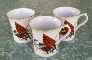 Lenox Winter Greetings Set Of 3 Mugs Cardinals