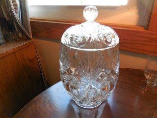 Eapg Cracker Jar " Starred Scroll " Or " Crescent & Fan " Crystal Glass Co Ca 1896