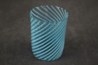 Vintage Art Glass Opalescent Blue Optic Swirl Hand Blown Tumbler Cup