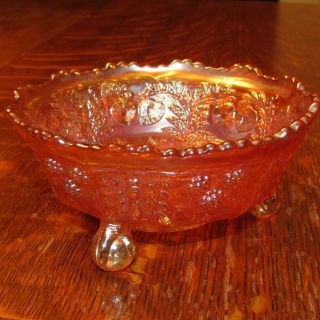 Antique Fenton Marigold Carnival Glass Footed Bowl W/panthers Butterfly Berries