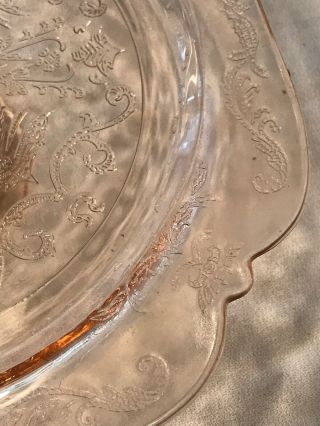 Vintage Footed Pressed Pink Depression Glass Cake Plate Floral Design 3