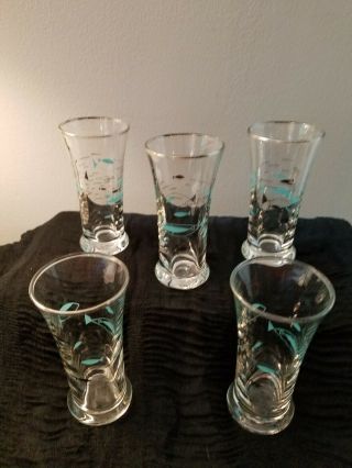 Vintage Mcm Libbey Atomic Fish Juice Glasses Set Of 5