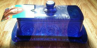 The Pioneer Woman Adeline Cobalt Blue Glass Butter Dish W/ Cover Lid 2 - Pc Set