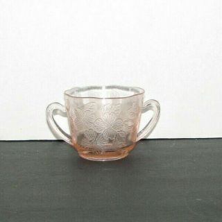 Vintage Pink Depression Glass Sugar Bowl Dogwood Pattern